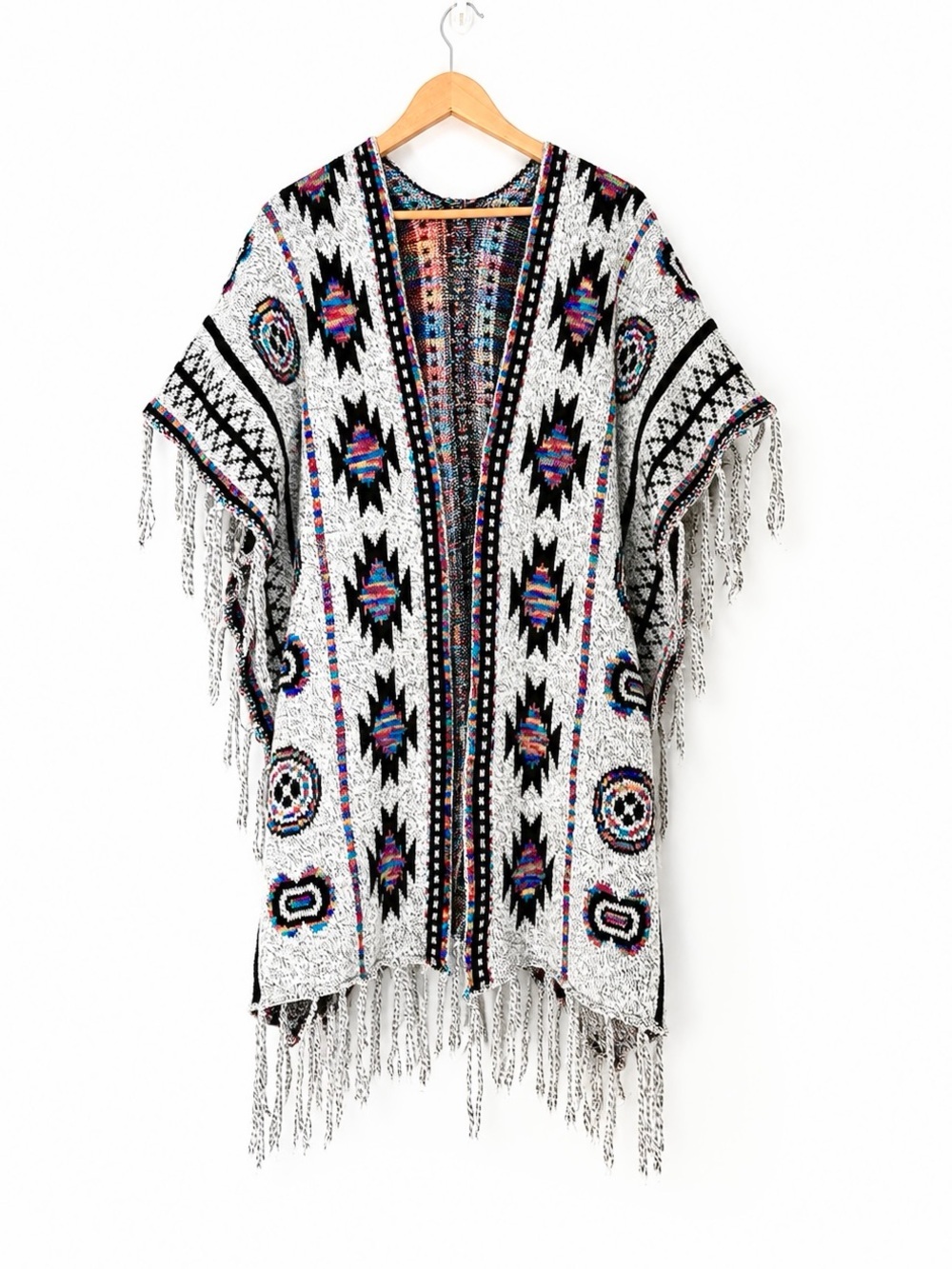Southwestern Fringe Knit Poncho - Cowgirl Boho OS